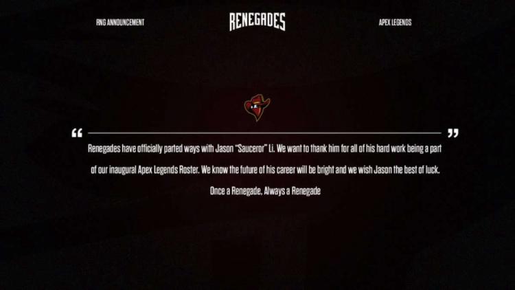 Sauceror forlot troppen Renegades til Apex Legends