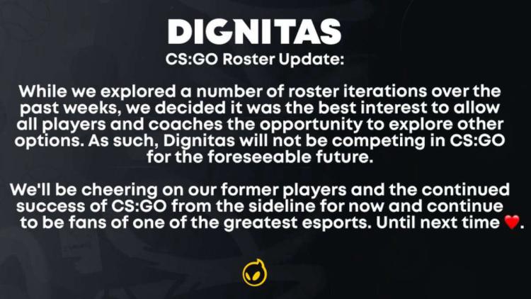 Dignitas oppløser sin forrige liste og forlater CS:GO