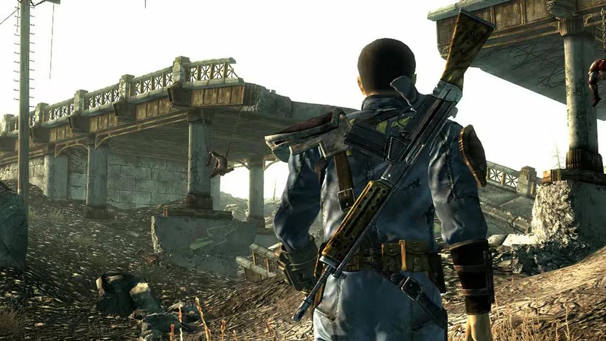 Fallout 3-spiller møter en Raider som bruker den sjeldne Firelance