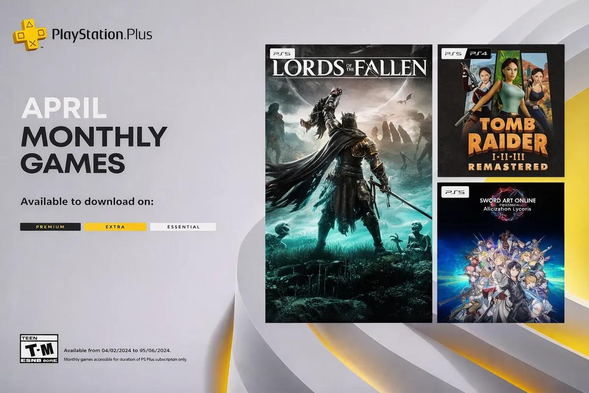 PlayStation Plus-spill for april 2026 avslørt - Lords of the Fallen, Sword Art Online og Tomb Raider Remastered