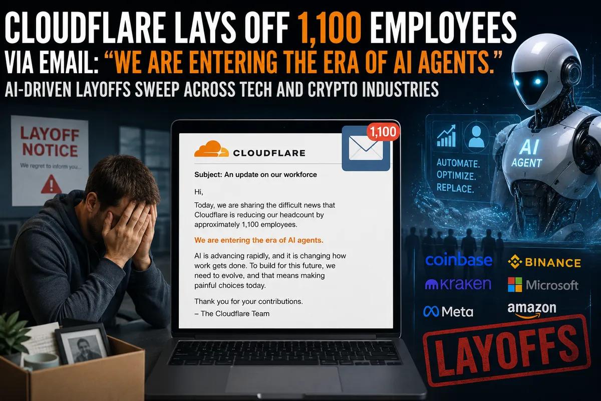 Cloudflare sier opp 1100 ansatte via e-post: "Vi går inn i en tid med AI-agenter." AI-drevne permitteringer feier over teknologi- og kryptoindustrien