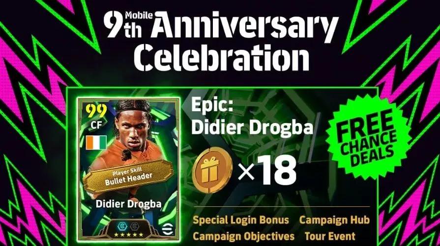 eFootball feirer 9-årsjubileum med et gratis episk Didier Drogba-kort
