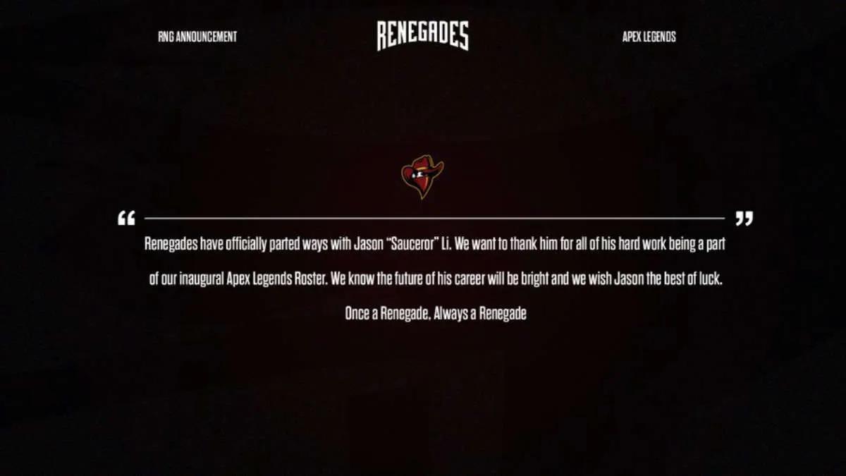 Sauceror forlot troppen Renegades til Apex Legends