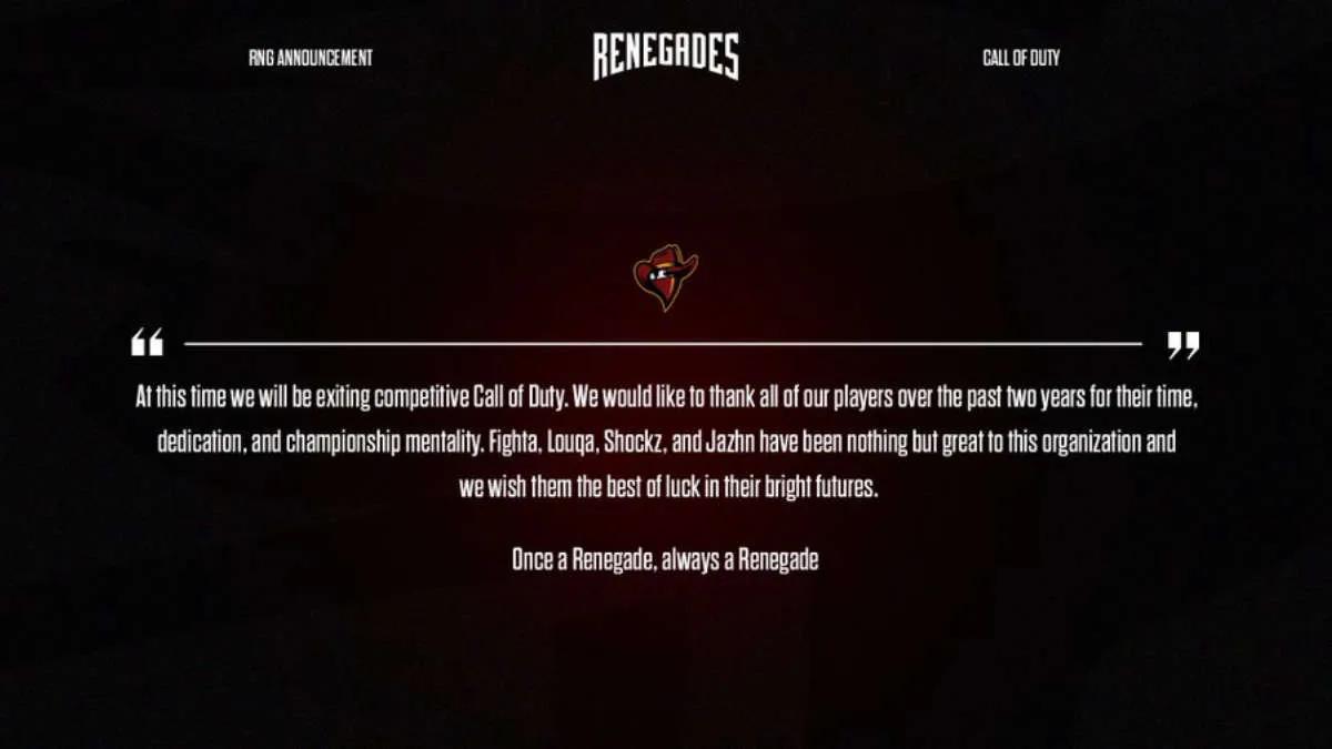 Renegades stenger divisjonen ved Call of Duty