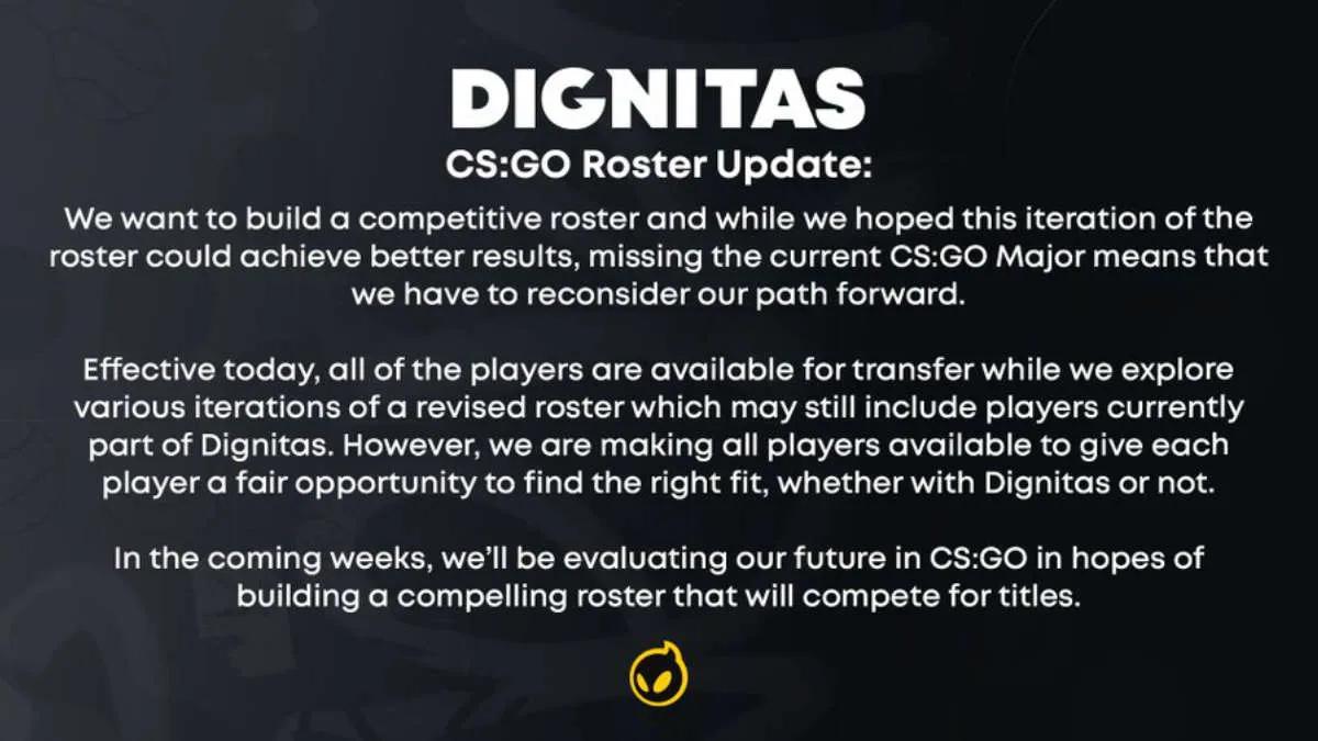 Dignitas legger opp en CS:GO-liste for overføring