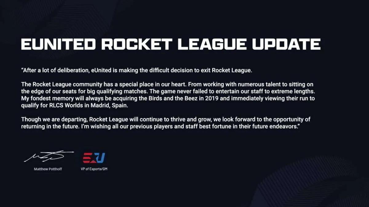 EUnited ble fritatt for pliktene til tre medlemmer av Rocket League