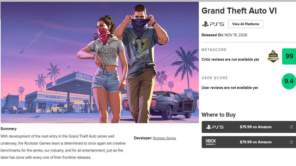 GTA 6s poengsum på Metacritic er kanskje ikke så høy som du forventet