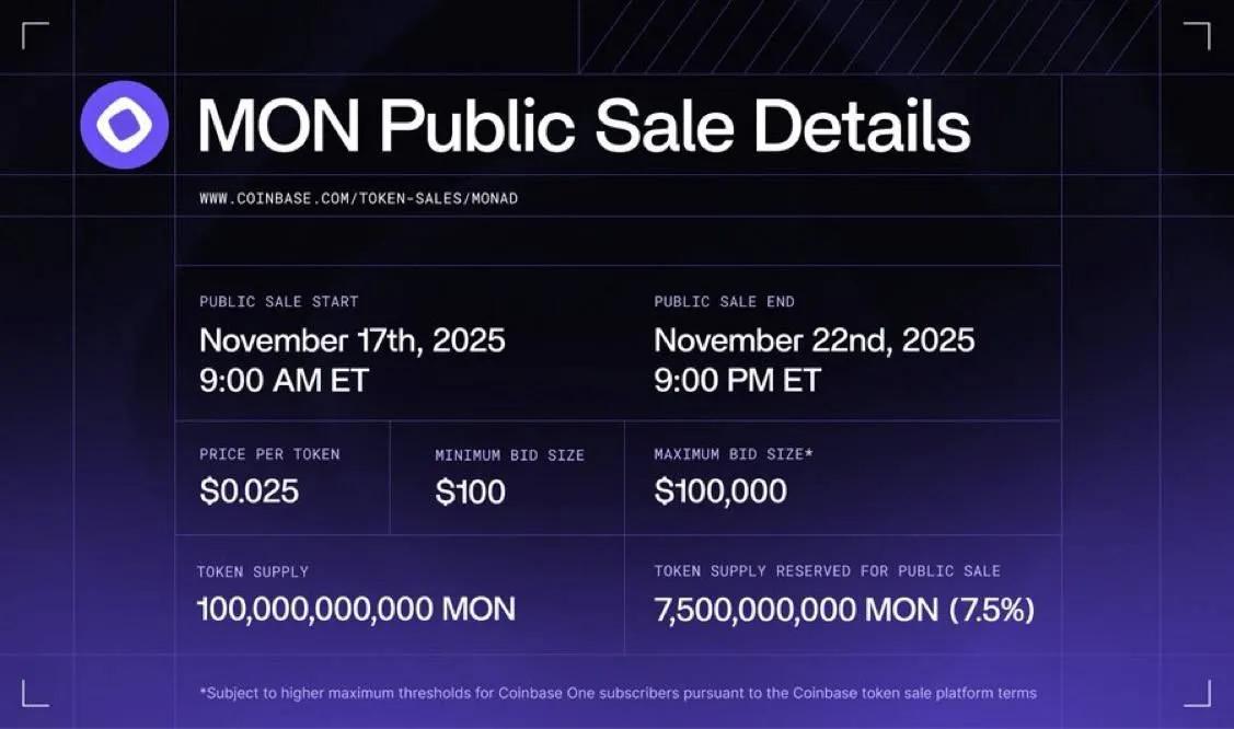 Monad og Coinbase kunngjør $ MON Token ICO: Første offentlige salg på børsens nye plattform